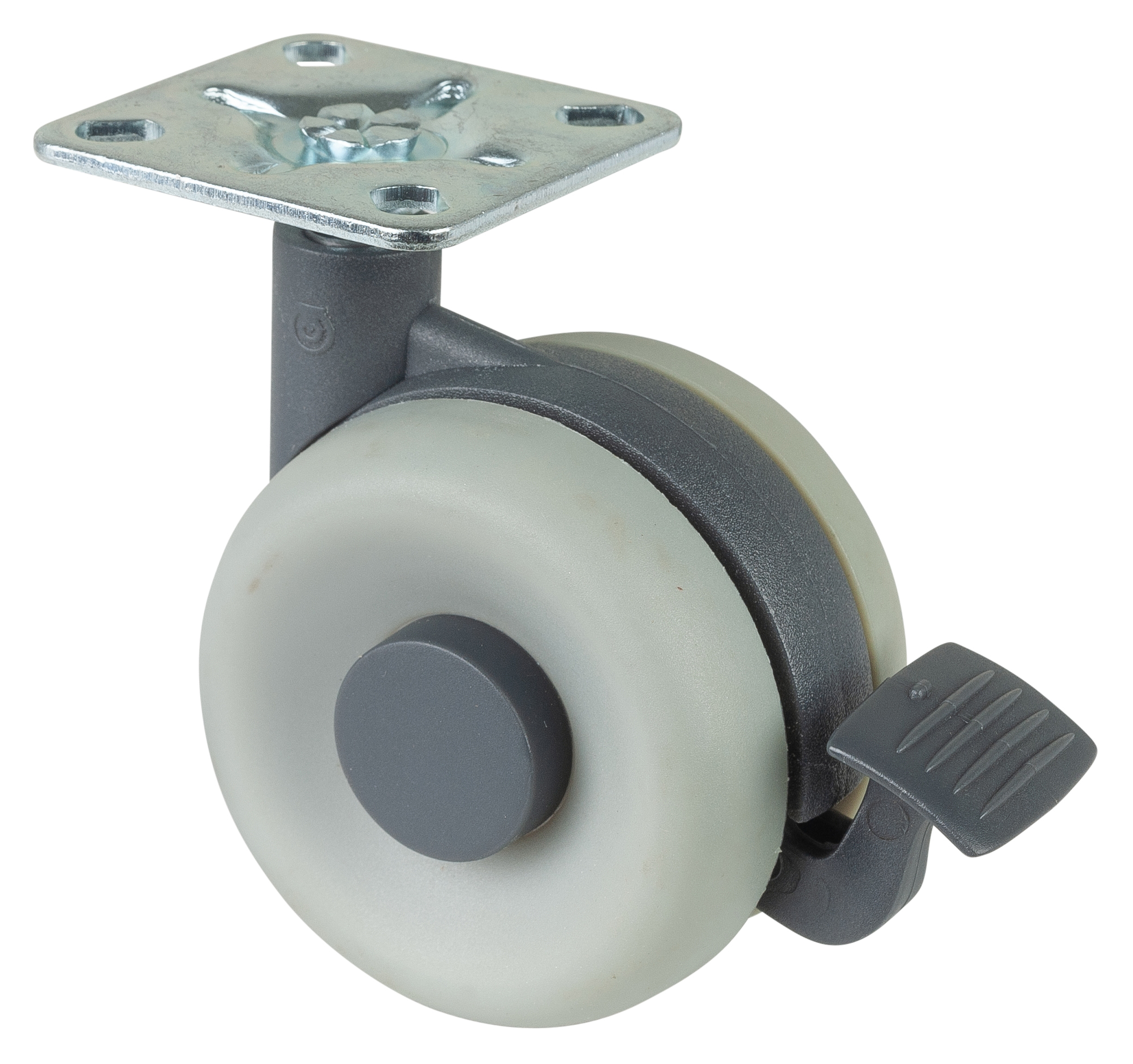 Roulette double en plastique à frein