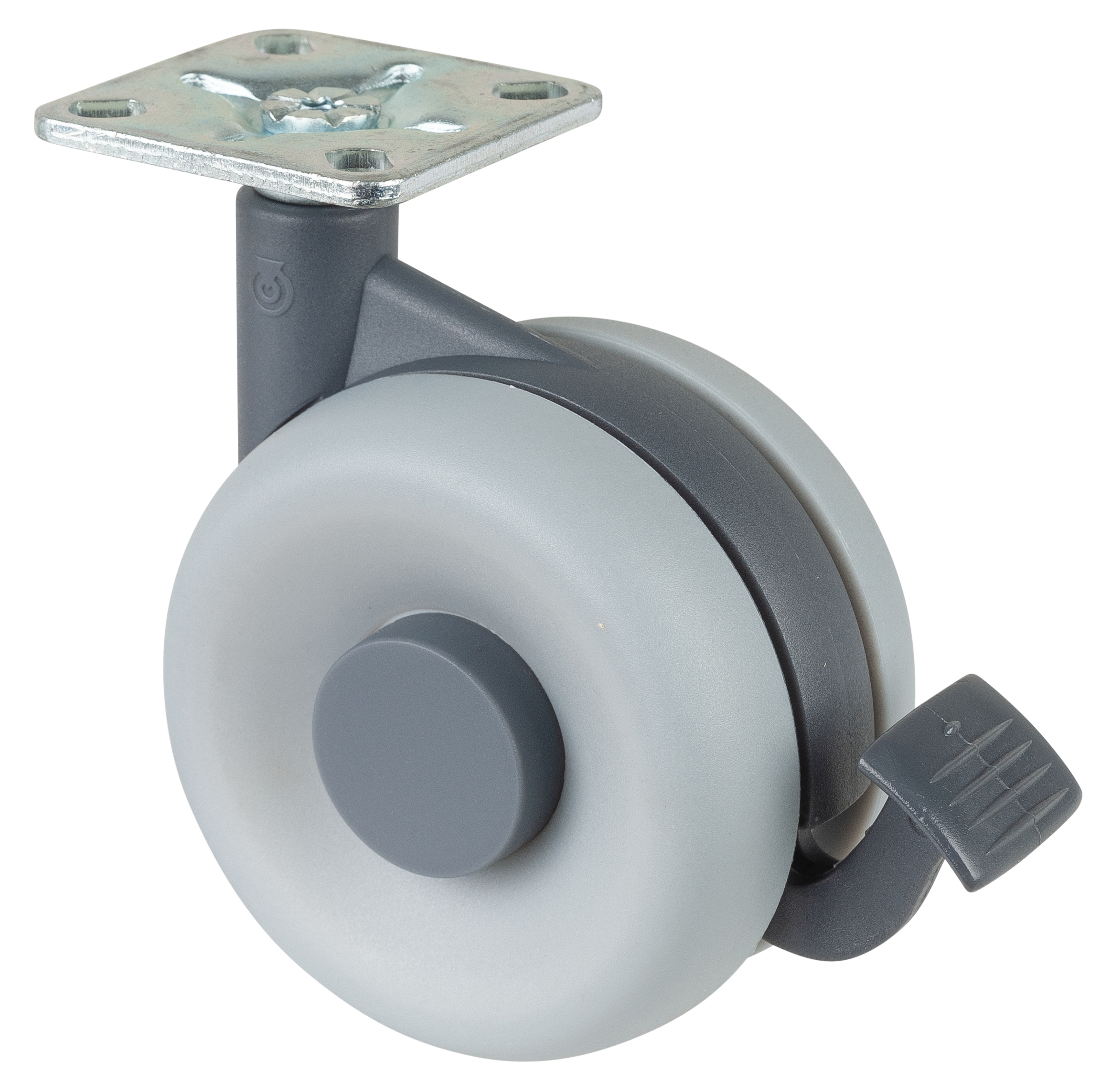 Roulette double en plastique à frein